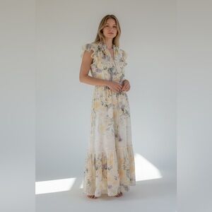 JOIE Yellow Purple Floral Chiffon Maxi Dress Small NEW Cottagecore Boho Fairy